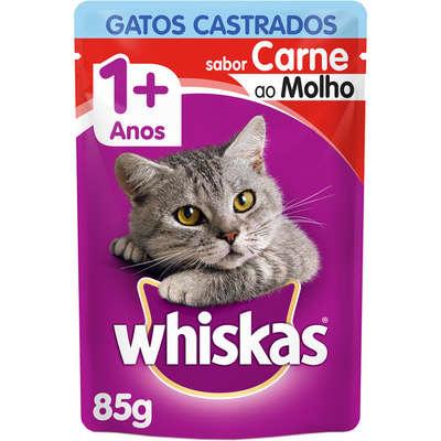 Whiskas Sachê Carne ao Molho para Gatos Adultos Castrados 85g